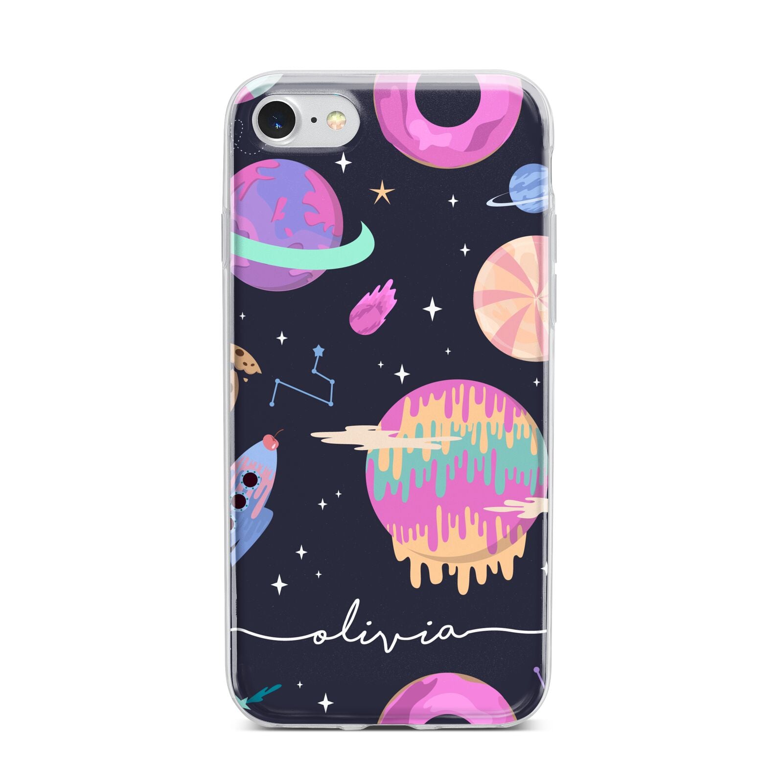 Super Sweet Galactic Custom Name iPhone 7 Bumper Case on Silver iPhone