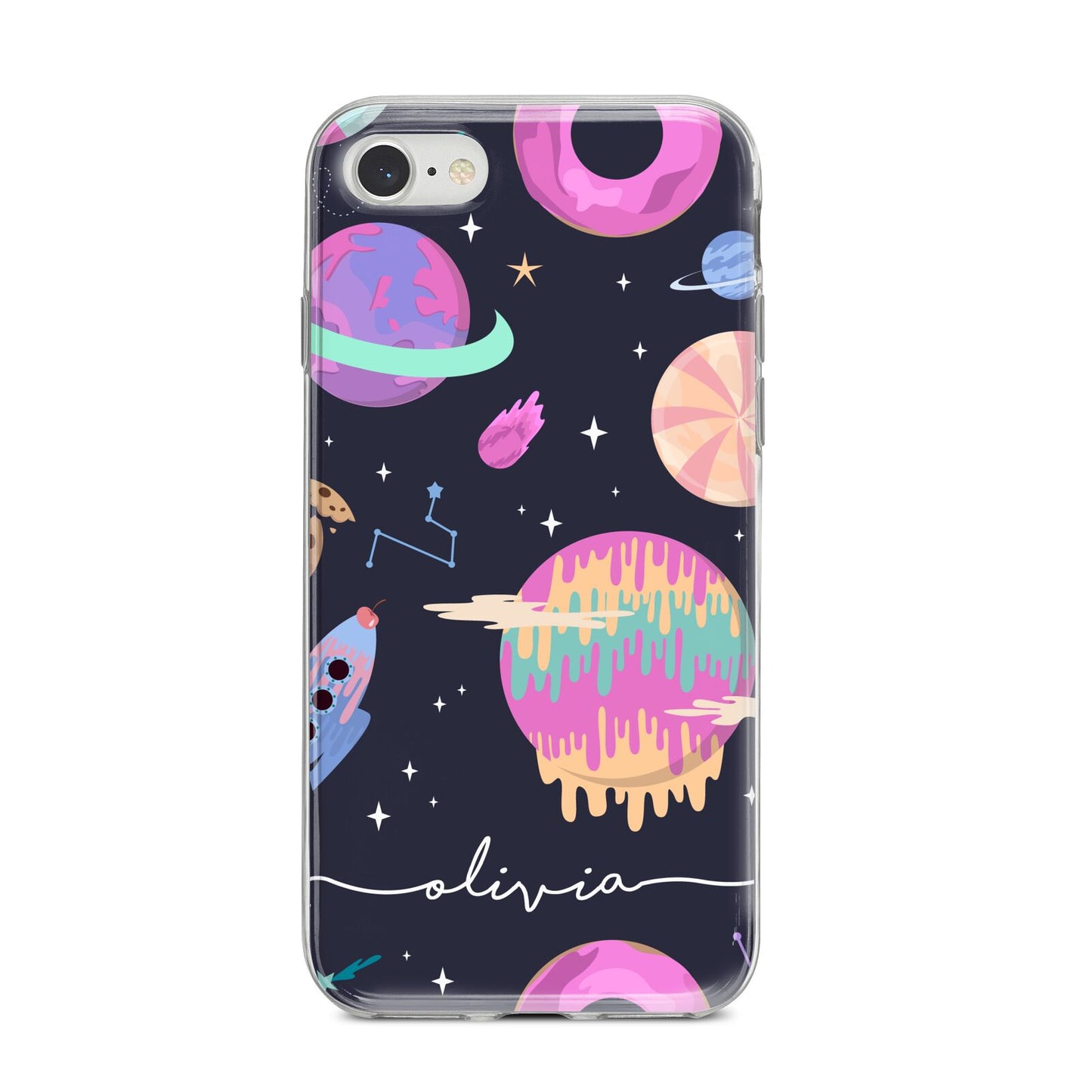 Super Sweet Galactic Custom Name iPhone 8 Bumper Case on Silver iPhone