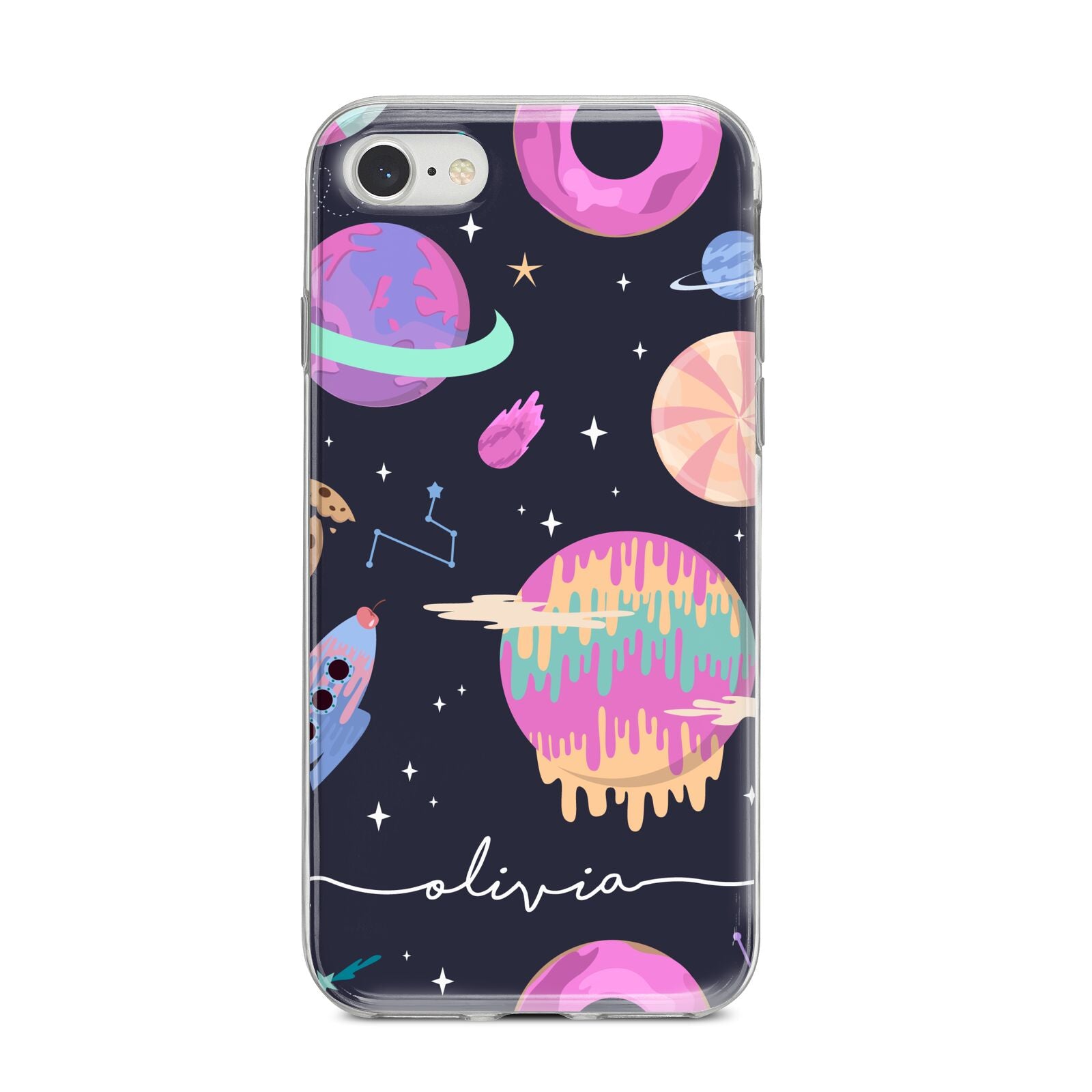 Super Sweet Galactic Custom Name iPhone 8 Bumper Case on Silver iPhone