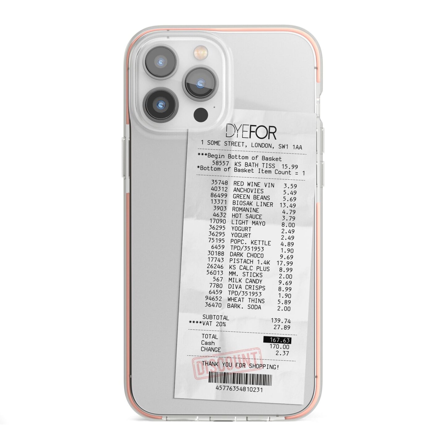 Supermarket Receipt iPhone 13 Pro Max TPU Impact Case with Pink Edges