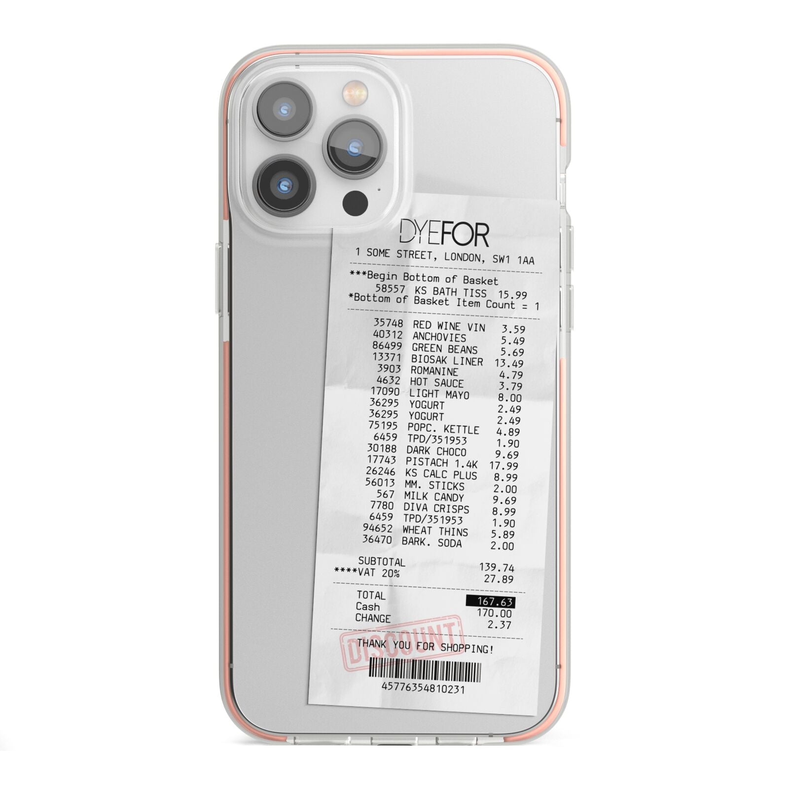 Supermarket Receipt iPhone 13 Pro Max TPU Impact Case with Pink Edges