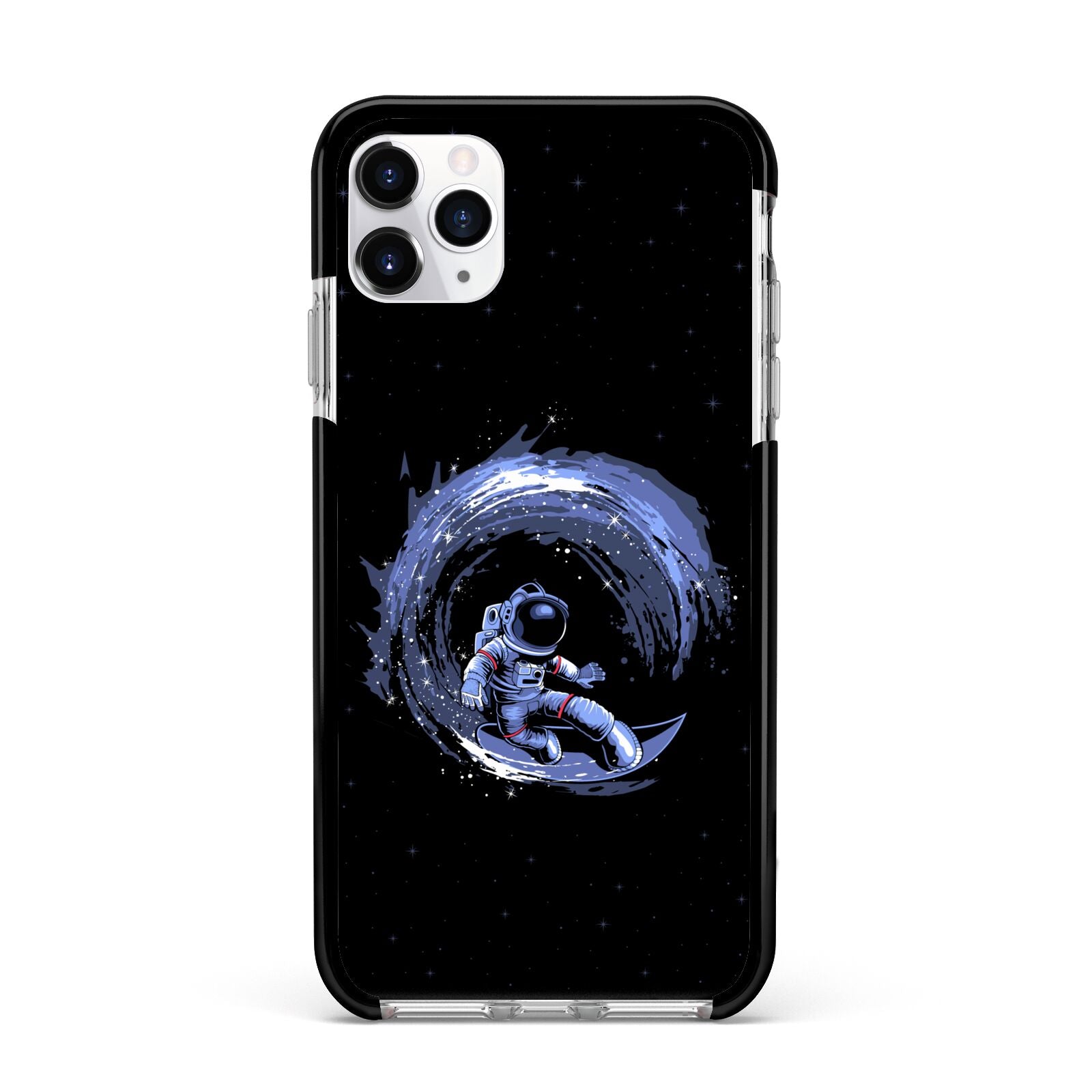 Surfing Astronaut Apple iPhone 11 Pro Max in Silver with Black Impact Case