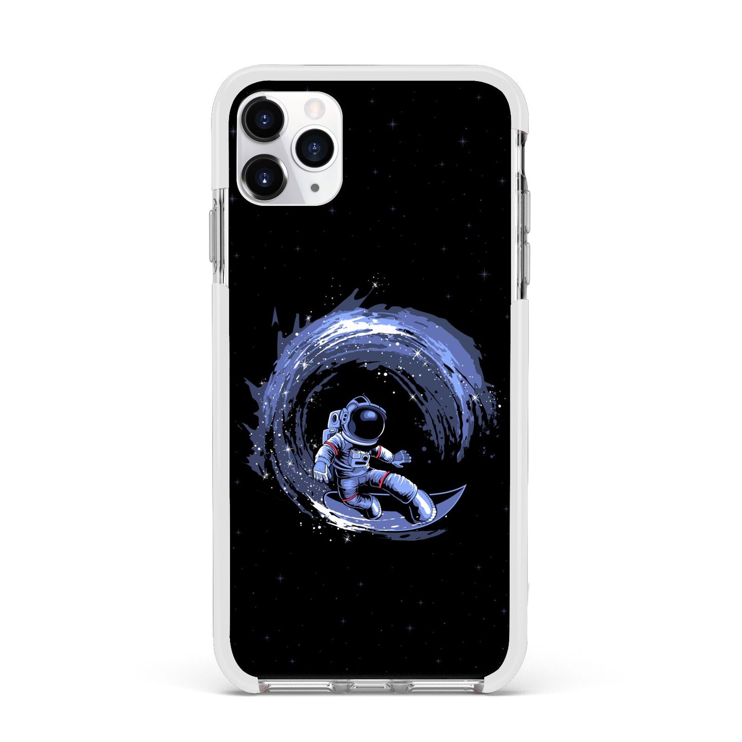 Surfing Astronaut Apple iPhone 11 Pro Max in Silver with White Impact Case