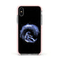 Surfing Astronaut Apple iPhone Xs Impact Case Pink Edge on Silver Phone
