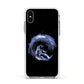 Surfing Astronaut Apple iPhone Xs Impact Case White Edge on Silver Phone