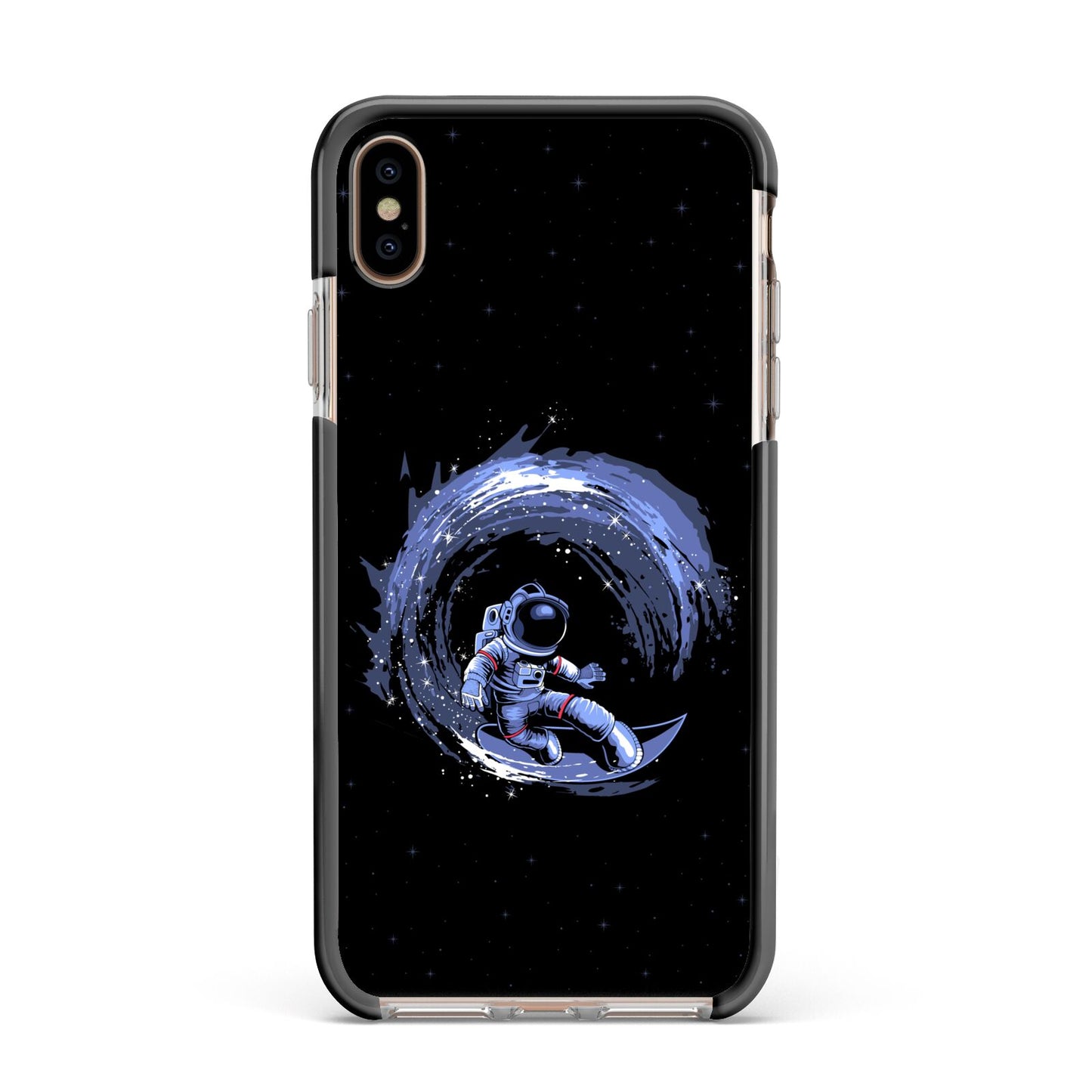 Surfing Astronaut Apple iPhone Xs Max Impact Case Black Edge on Gold Phone