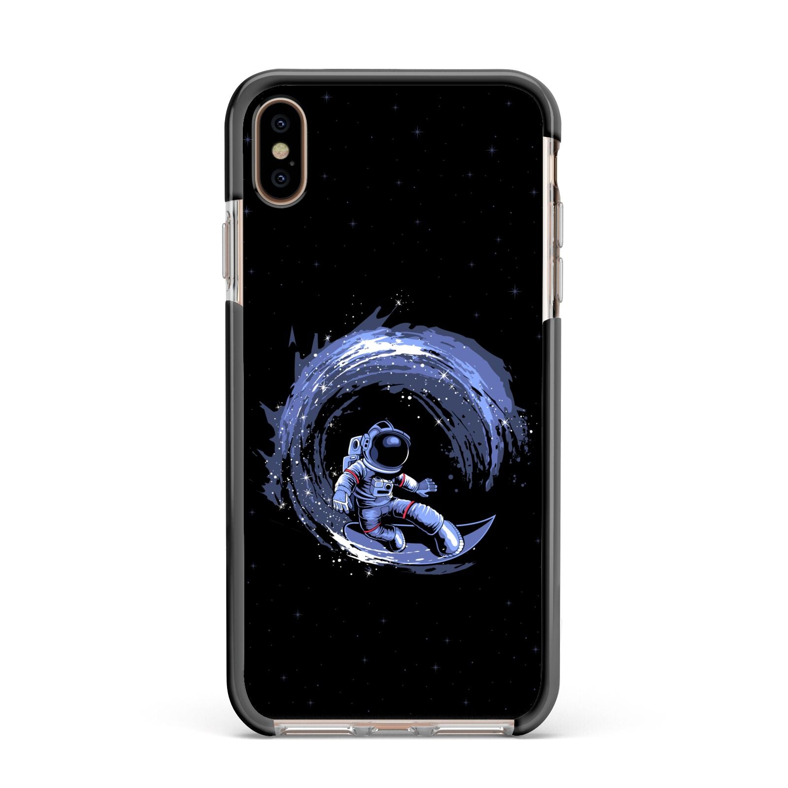 Surfing Astronaut Apple iPhone Xs Max Impact Case Black Edge on Gold Phone