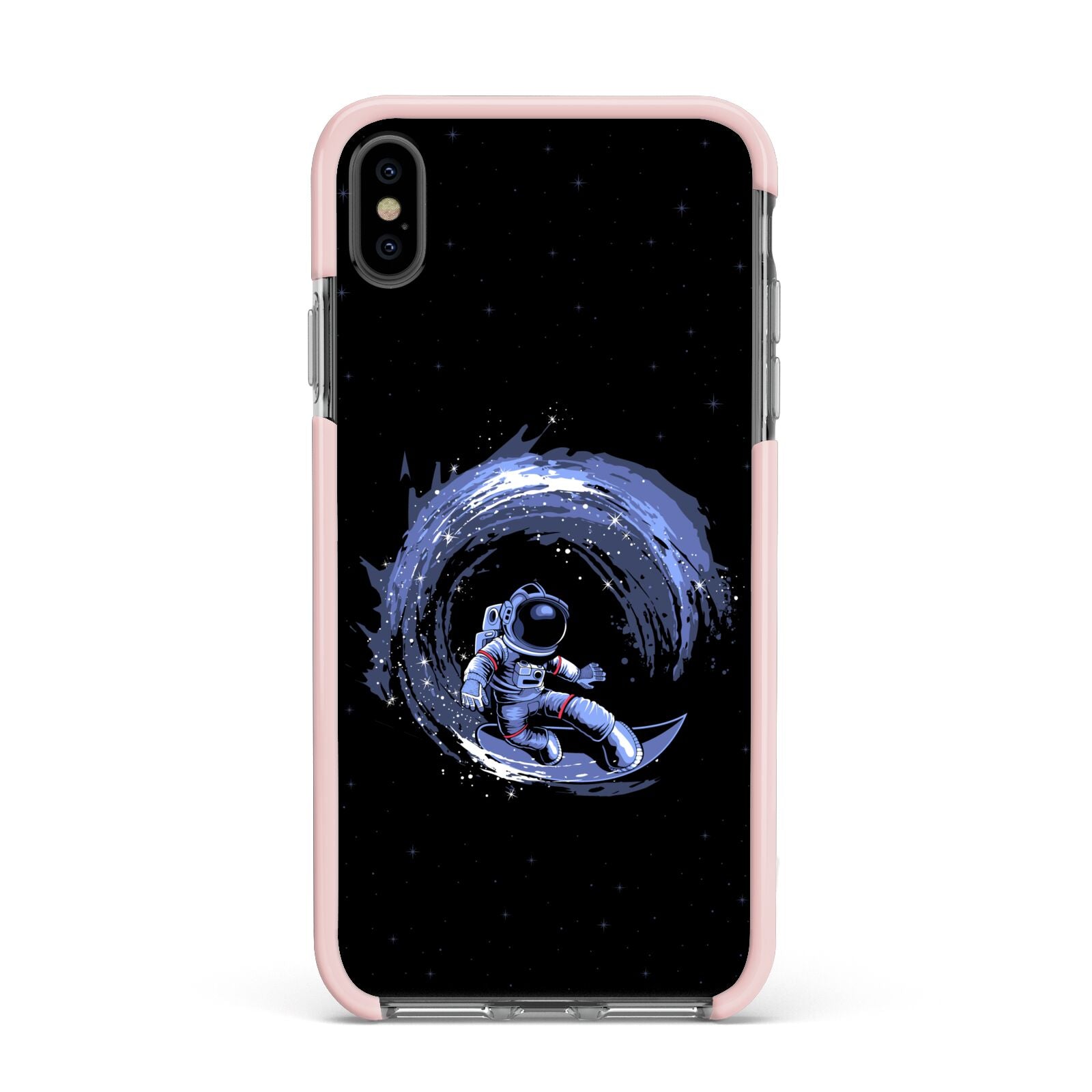 Surfing Astronaut Apple iPhone Xs Max Impact Case Pink Edge on Black Phone