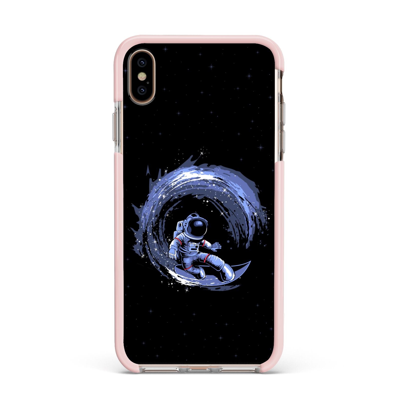 Surfing Astronaut Apple iPhone Xs Max Impact Case Pink Edge on Gold Phone