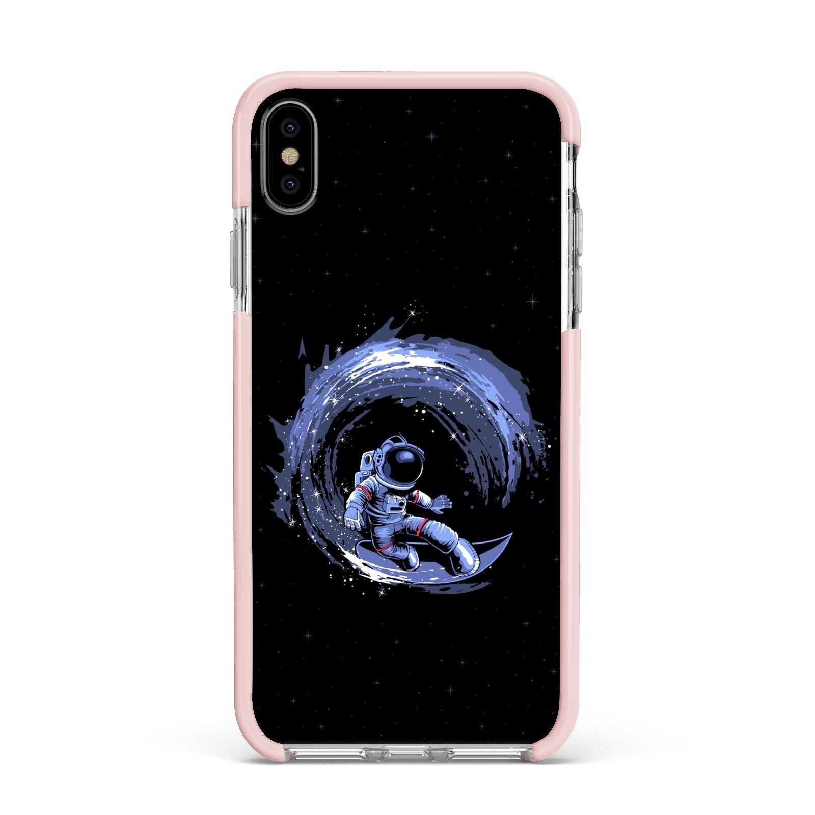Surfing Astronaut Apple iPhone Xs Max Impact Case Pink Edge on Silver Phone
