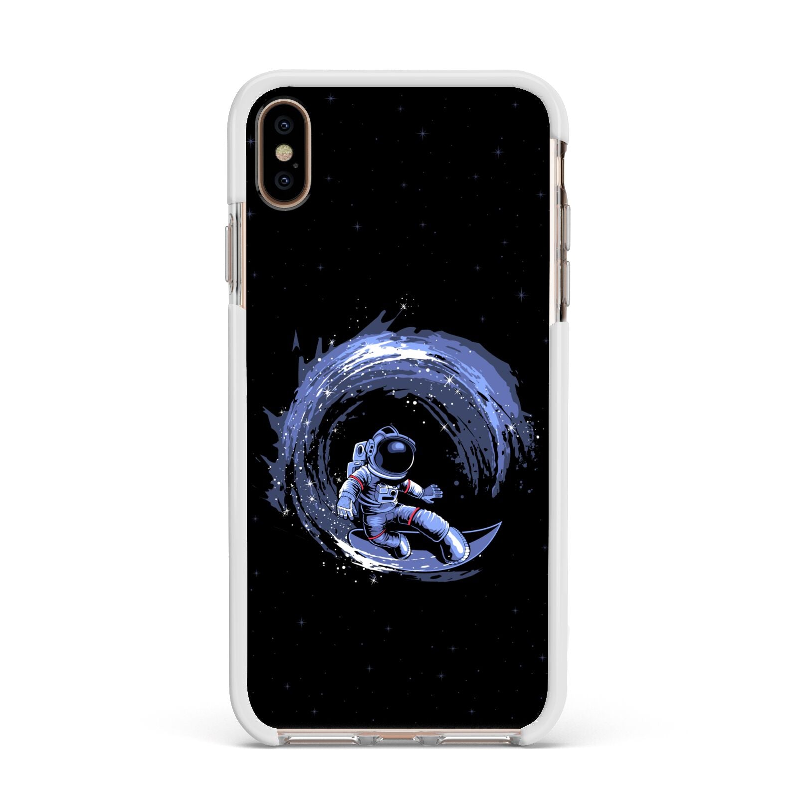 Surfing Astronaut Apple iPhone Xs Max Impact Case White Edge on Gold Phone