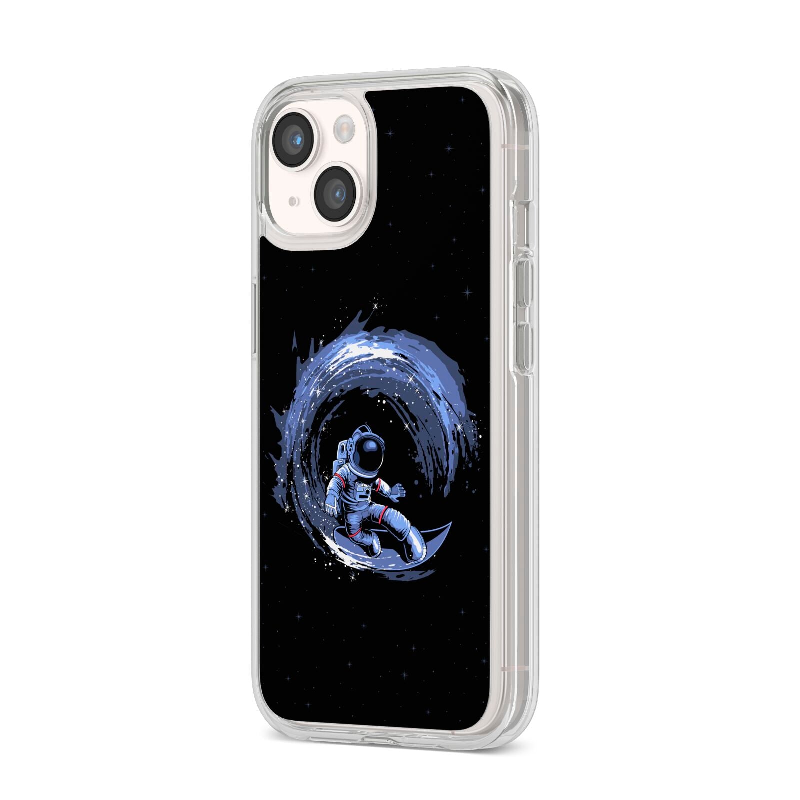 Surfing Astronaut iPhone 14 Clear Tough Case Starlight Angled Image