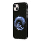 Surfing Astronaut iPhone 14 Plus Black Impact Case Side Angle on Silver phone