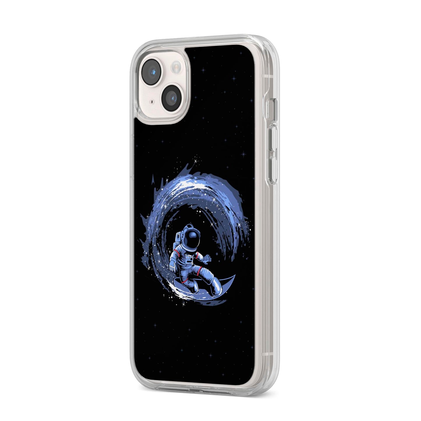 Surfing Astronaut iPhone 14 Plus Clear Tough Case Starlight Angled Image