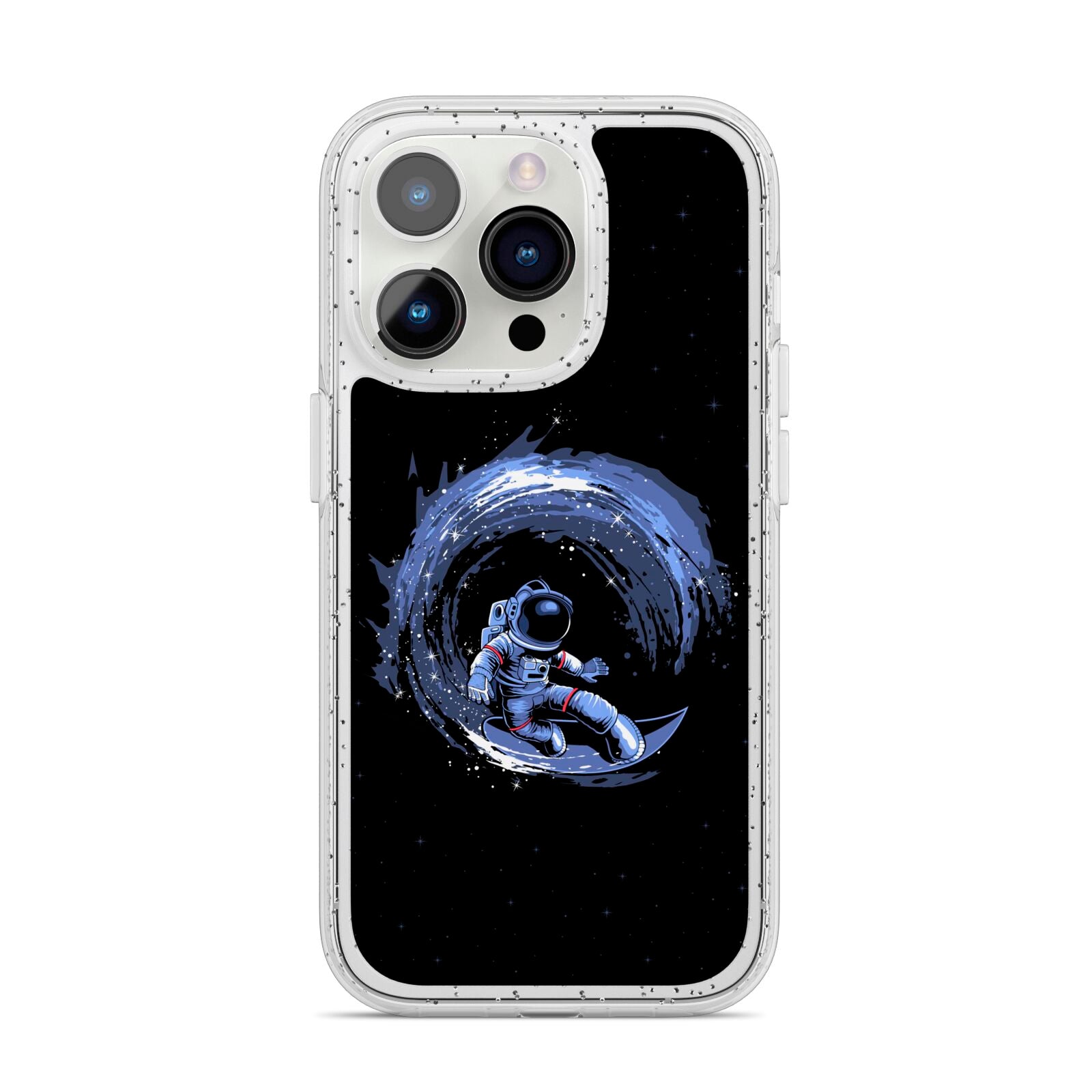 Surfing Astronaut iPhone 14 Pro Glitter Tough Case Silver