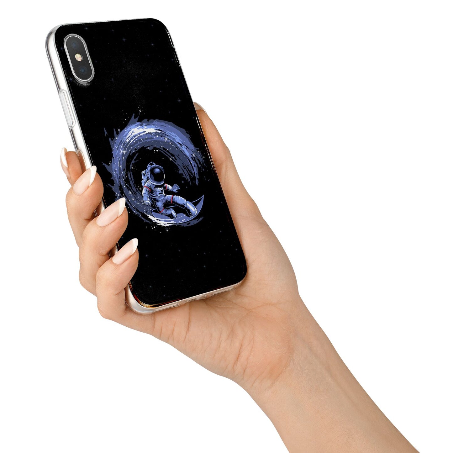 Surfing Astronaut iPhone X Bumper Case on Silver iPhone Alternative Image 2