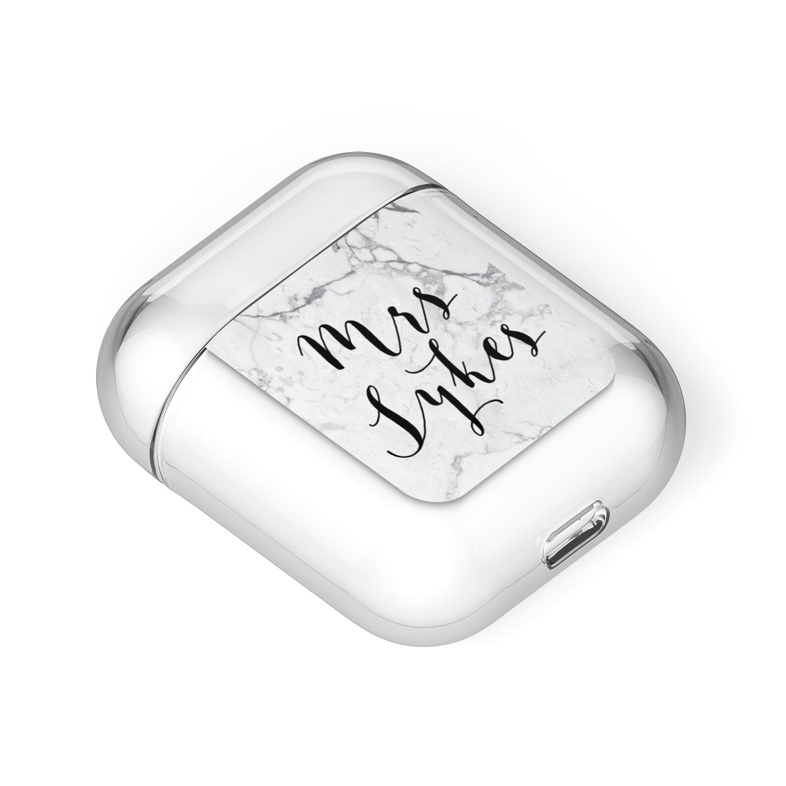 Surname Personalised Marble AirPods Case Laid Flat
