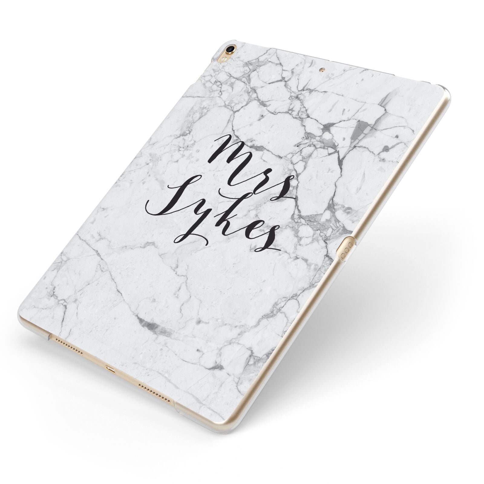 Surname Personalised Marble Apple iPad Case on Gold iPad Side View