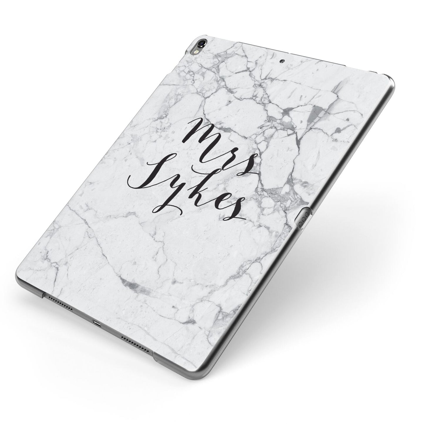 Surname Personalised Marble Apple iPad Case on Grey iPad Side View