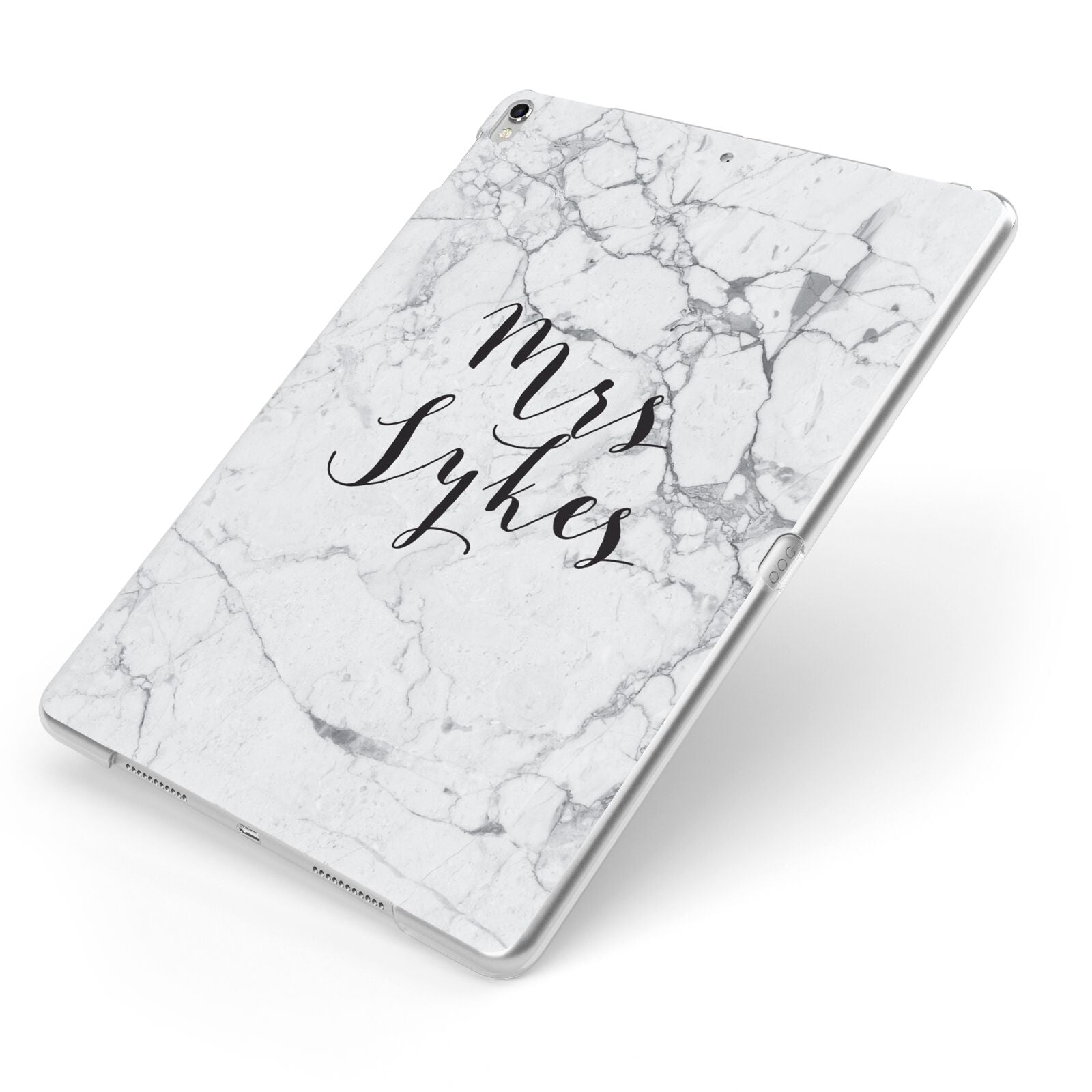 Surname Personalised Marble Apple iPad Case on Silver iPad Side View