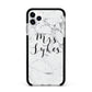 Surname Personalised Marble Apple iPhone 11 Pro Max in Silver with Black Impact Case