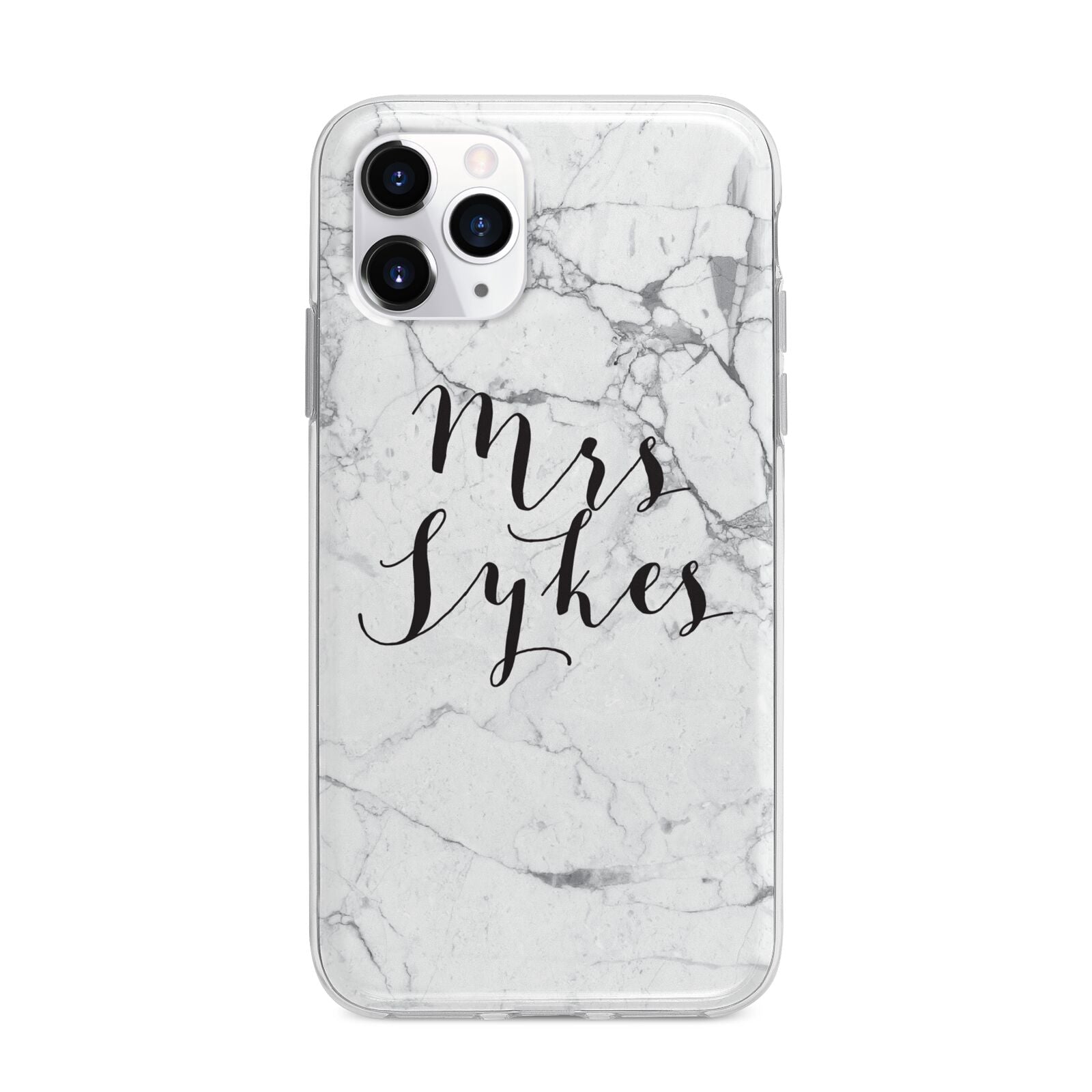 Surname Personalised Marble Apple iPhone 11 Pro Max in Silver with Bumper Case