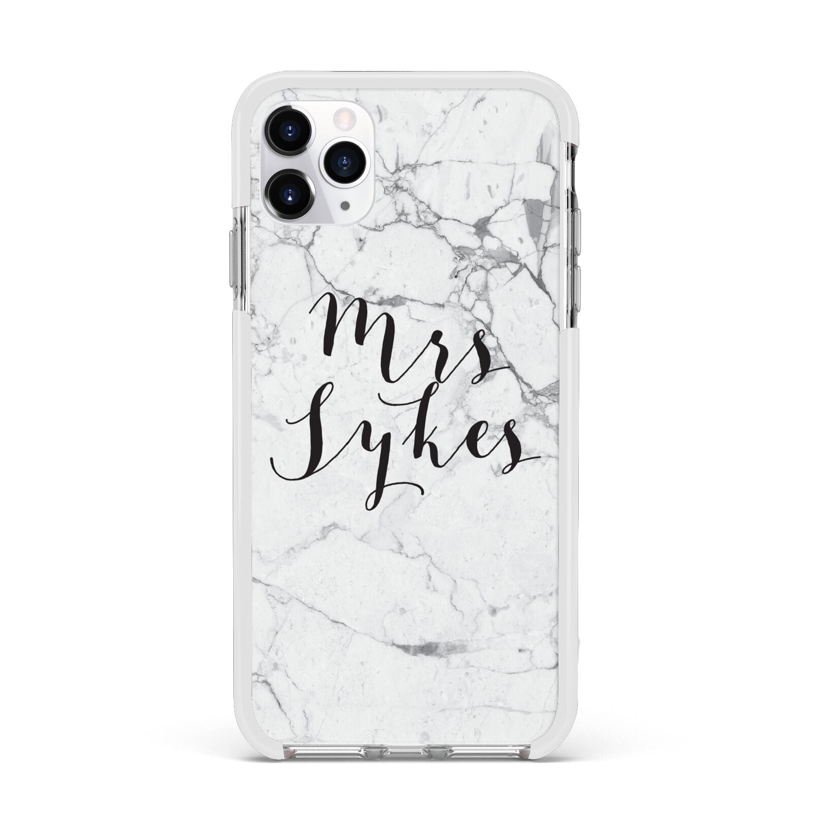 Surname Personalised Marble Apple iPhone 11 Pro Max in Silver with White Impact Case