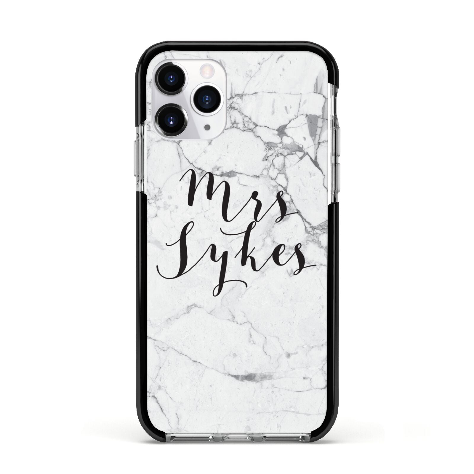 Surname Personalised Marble Apple iPhone 11 Pro in Silver with Black Impact Case