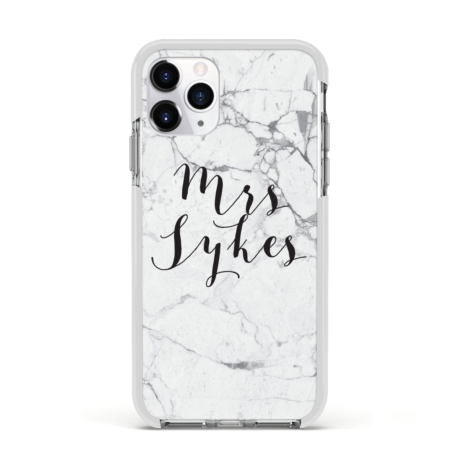 Surname Personalised Marble Apple iPhone 11 Pro in Silver with White Impact Case