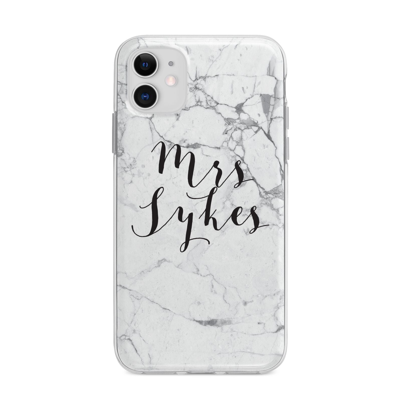 Surname Personalised Marble Apple iPhone 11 in White with Bumper Case