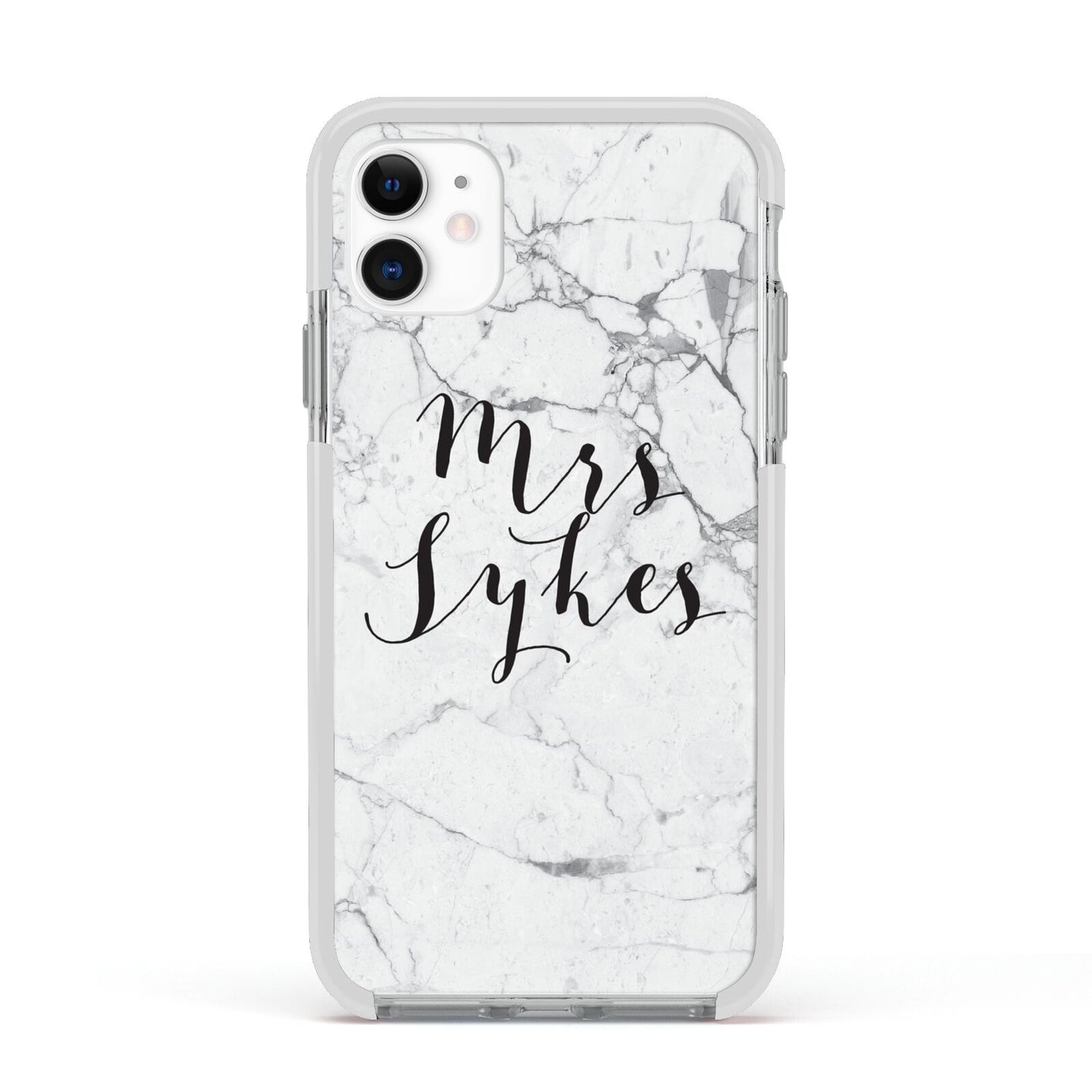 Surname Personalised Marble Apple iPhone 11 in White with White Impact Case