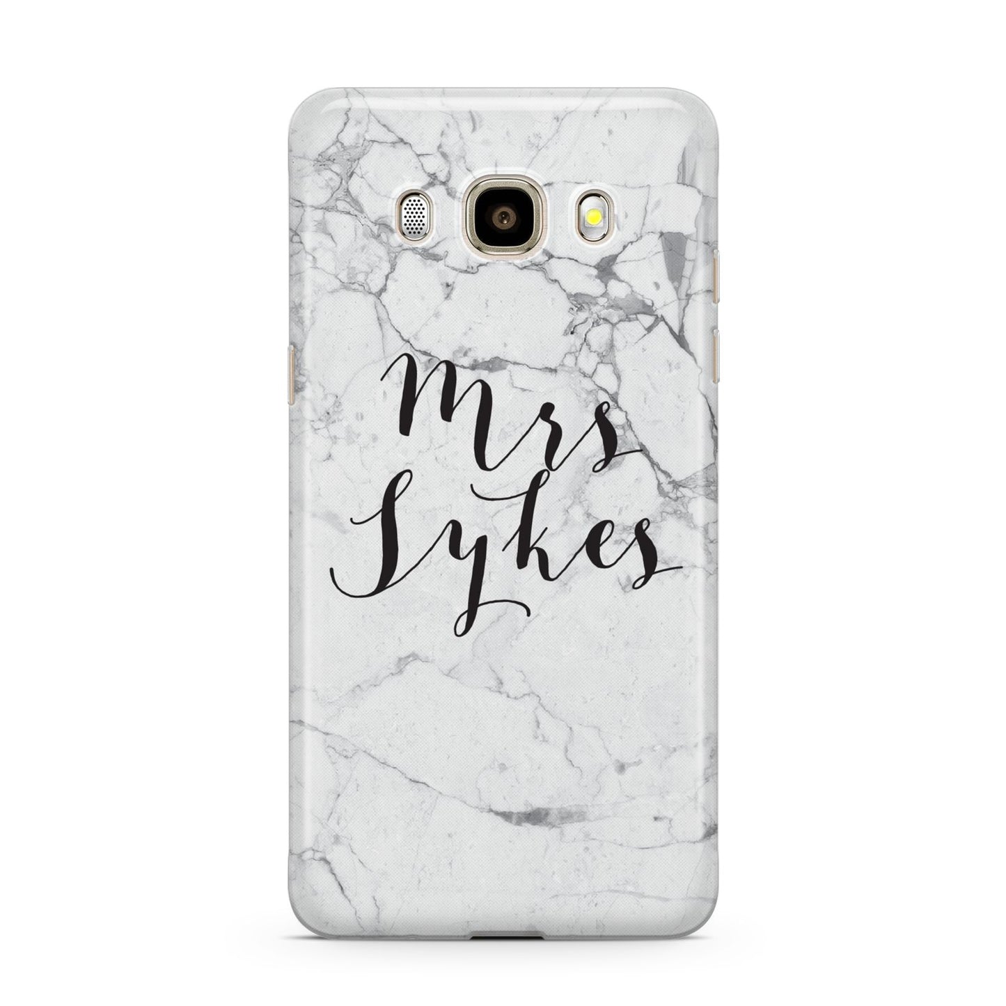 Surname Personalised Marble Samsung Galaxy J7 2016 Case on gold phone