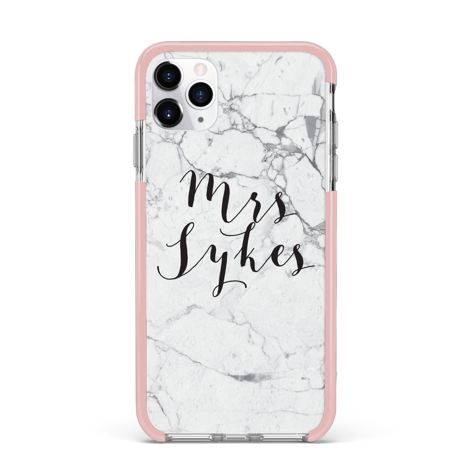 Surname Personalised Marble iPhone 11 Pro Max Impact Pink Edge Case