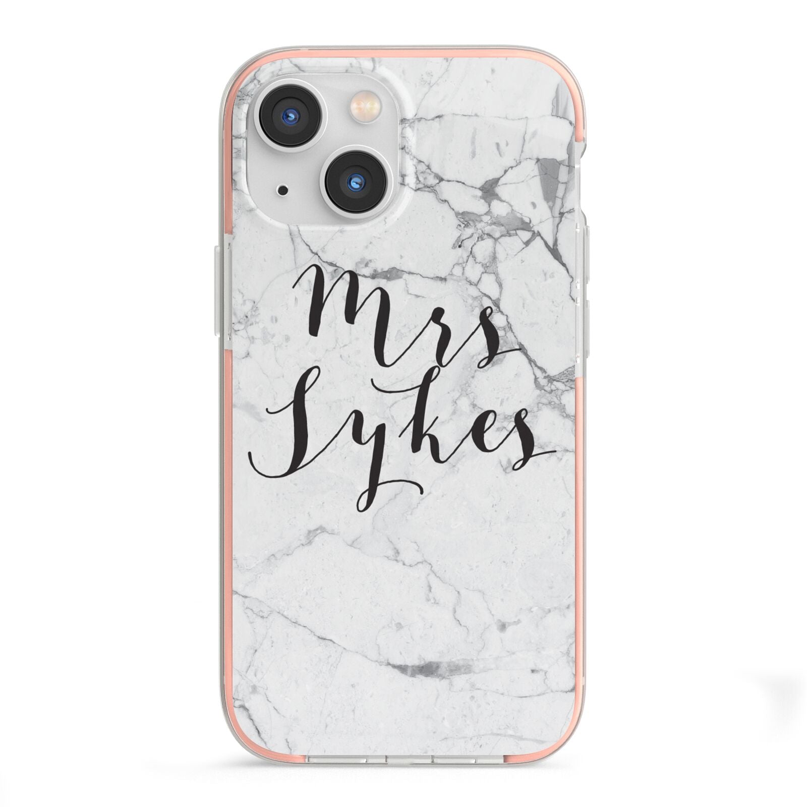 Surname Personalised Marble iPhone 13 Mini TPU Impact Case with Pink Edges