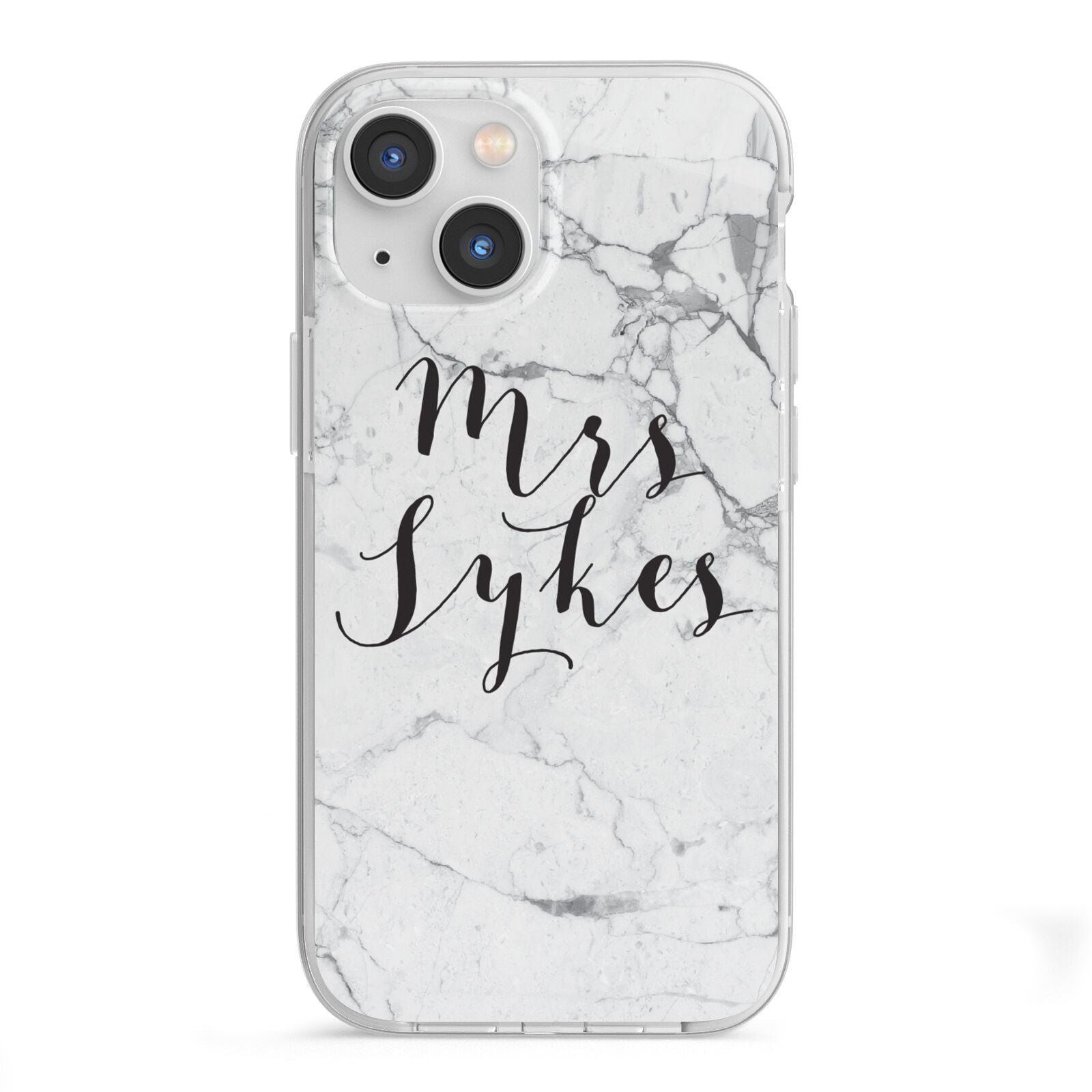 Surname Personalised Marble iPhone 13 Mini TPU Impact Case with White Edges