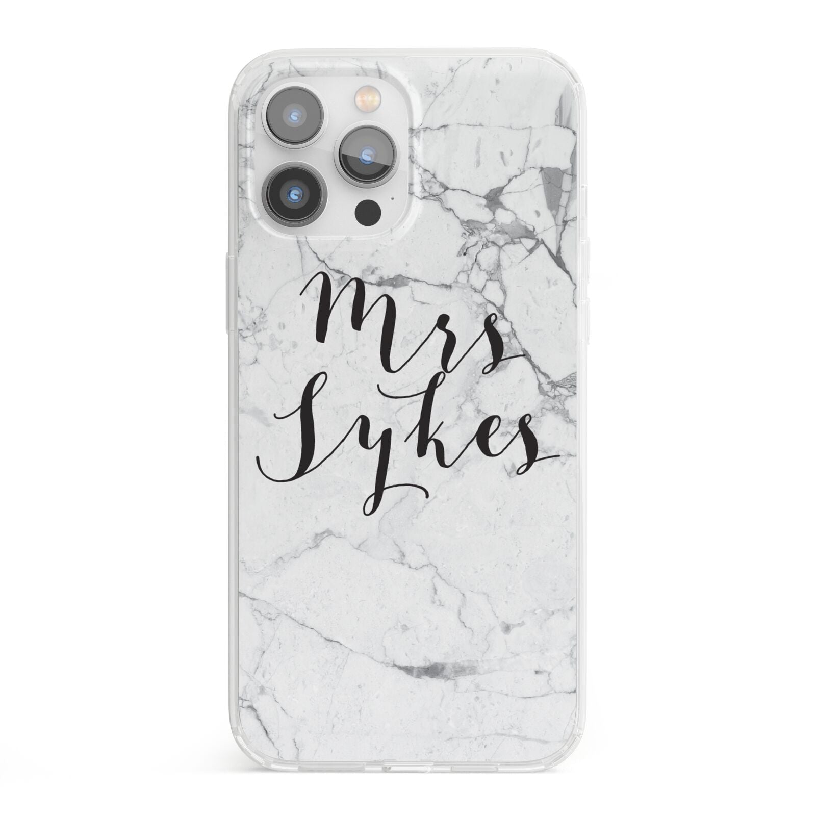 Surname Personalised Marble iPhone 13 Pro Max Clear Bumper Case