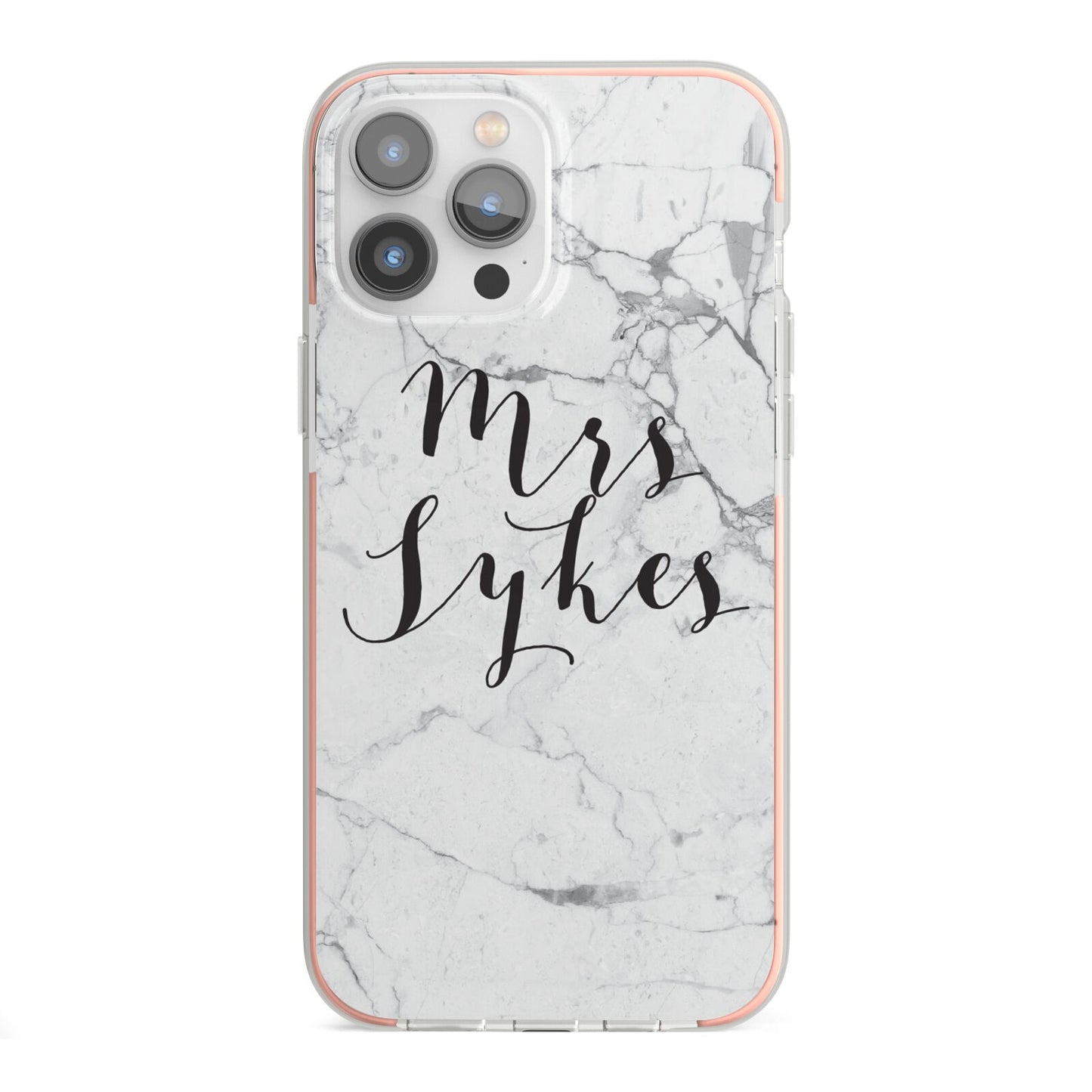 Surname Personalised Marble iPhone 13 Pro Max TPU Impact Case with Pink Edges