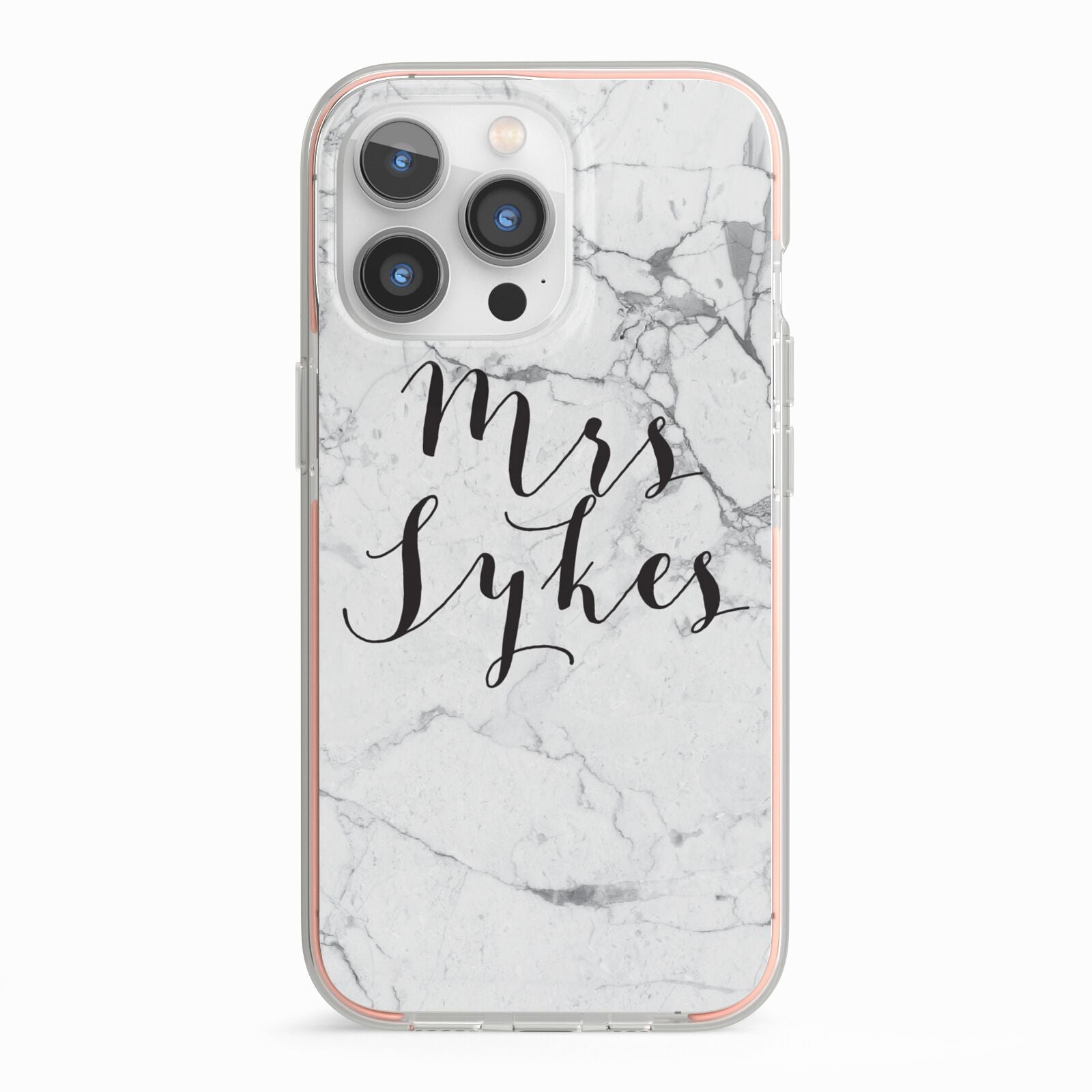 Surname Personalised Marble iPhone 13 Pro TPU Impact Case with Pink Edges