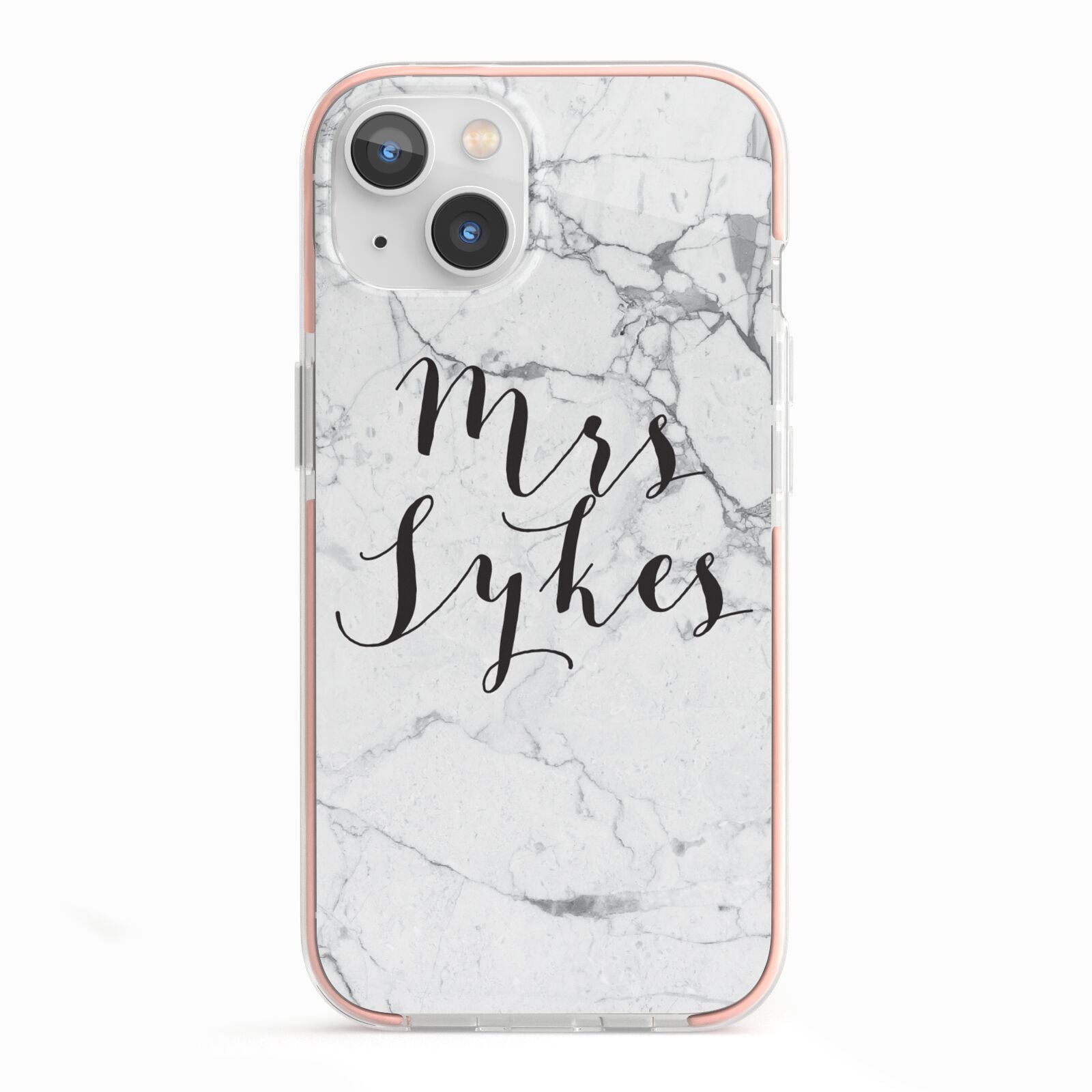 Surname Personalised Marble iPhone 13 TPU Impact Case with Pink Edges