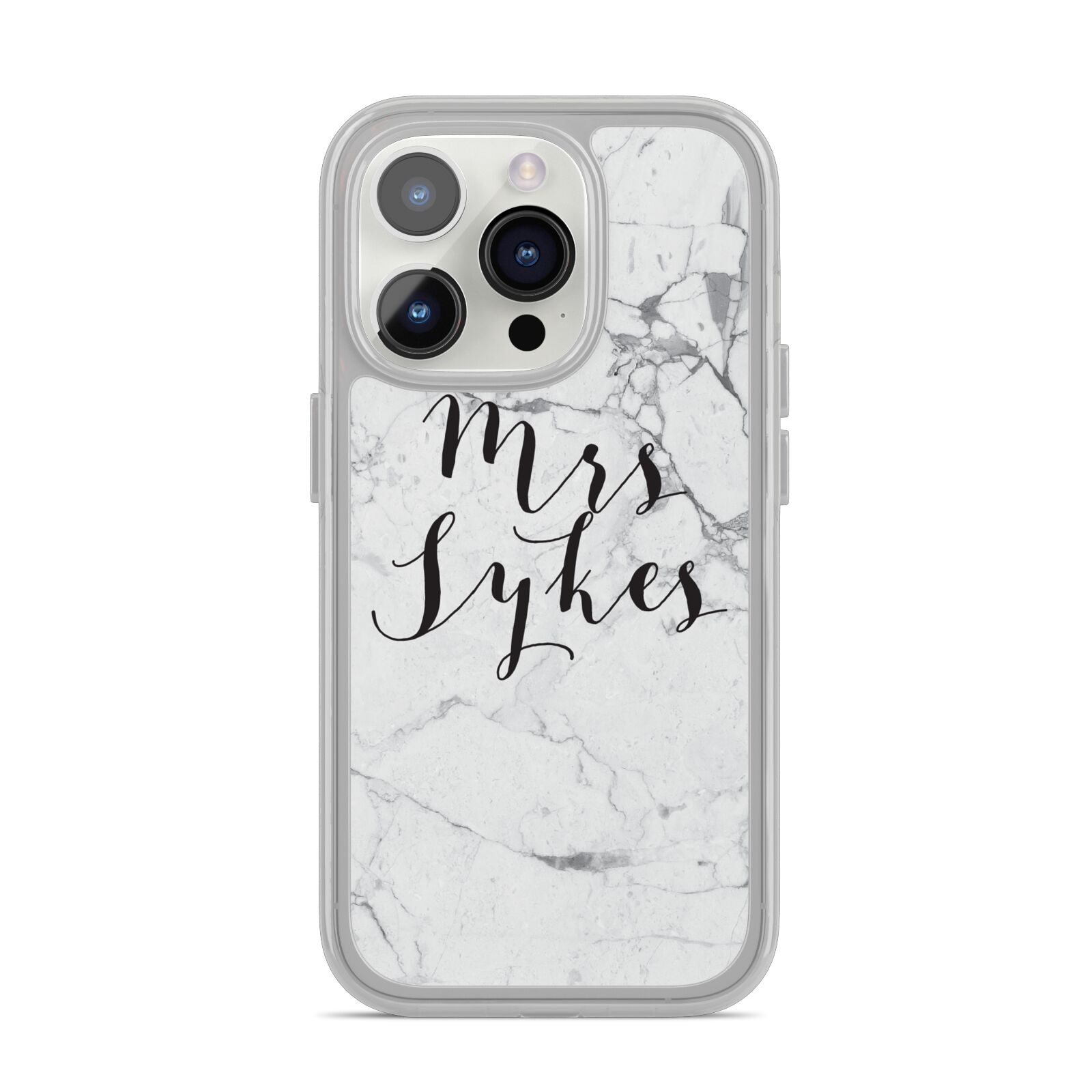 Surname Personalised Marble iPhone 14 Pro Clear Tough Case Silver