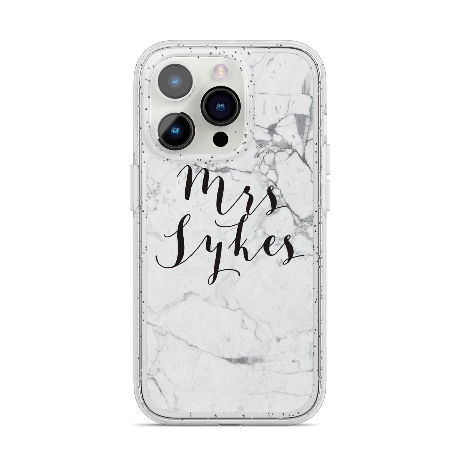 Surname Personalised Marble iPhone 14 Pro Glitter Tough Case Silver