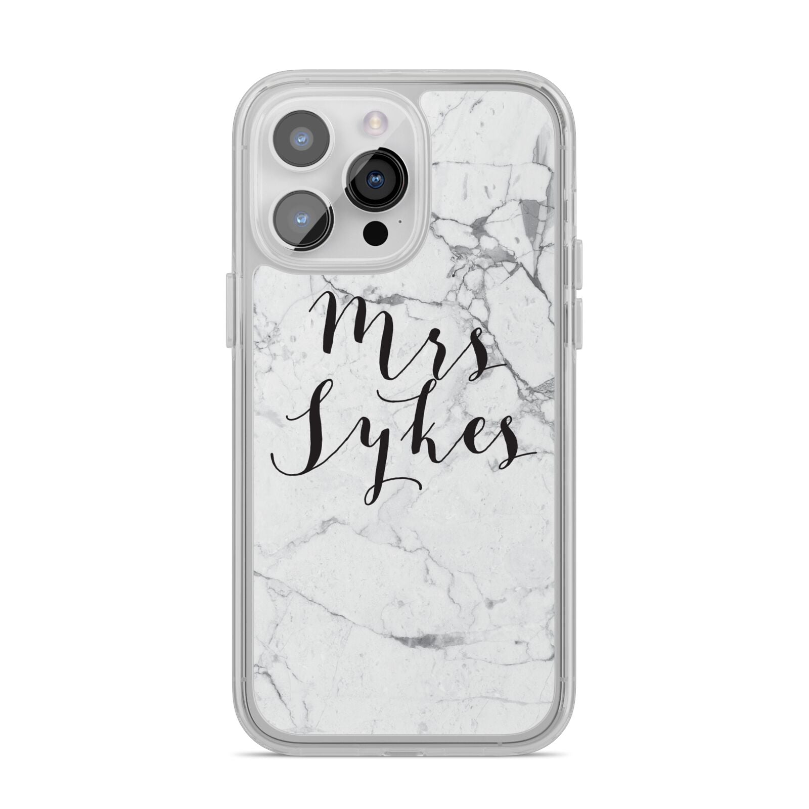 Surname Personalised Marble iPhone 14 Pro Max Clear Tough Case Silver