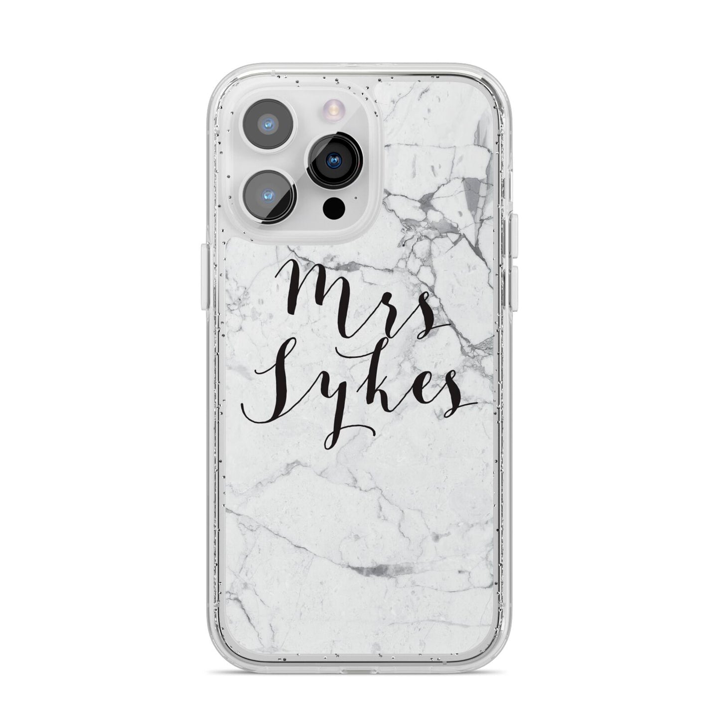 Surname Personalised Marble iPhone 14 Pro Max Glitter Tough Case Silver