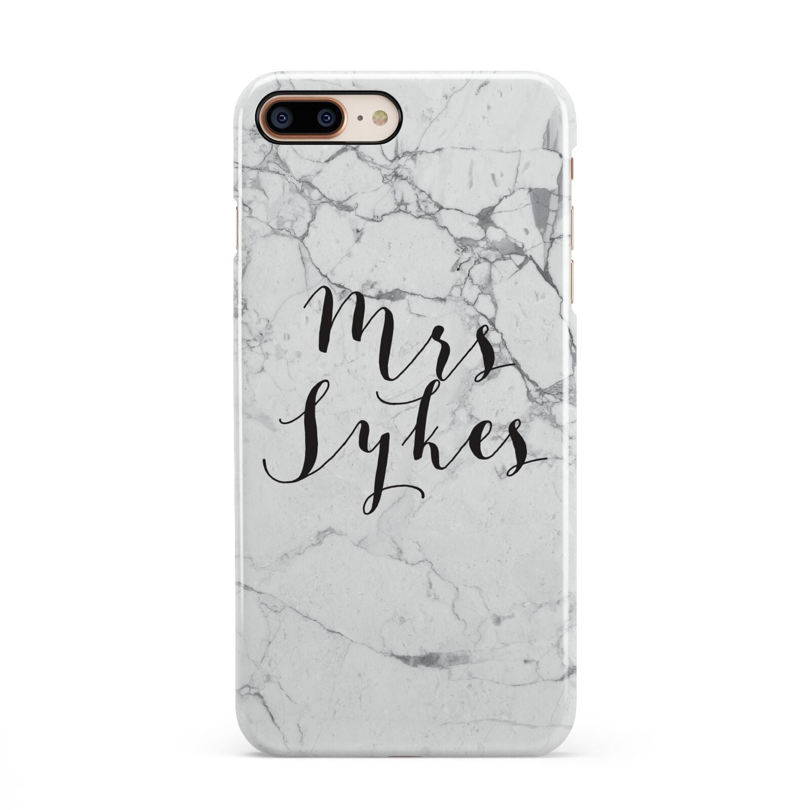 Surname Personalised Marble iPhone 8 Plus 3D Snap Case on Gold Phone