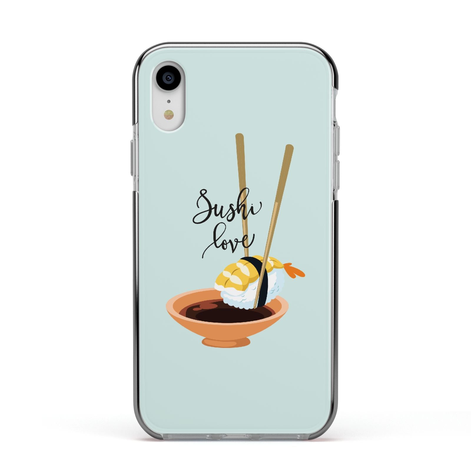 Sushi Love Apple iPhone XR Impact Case Black Edge on Silver Phone