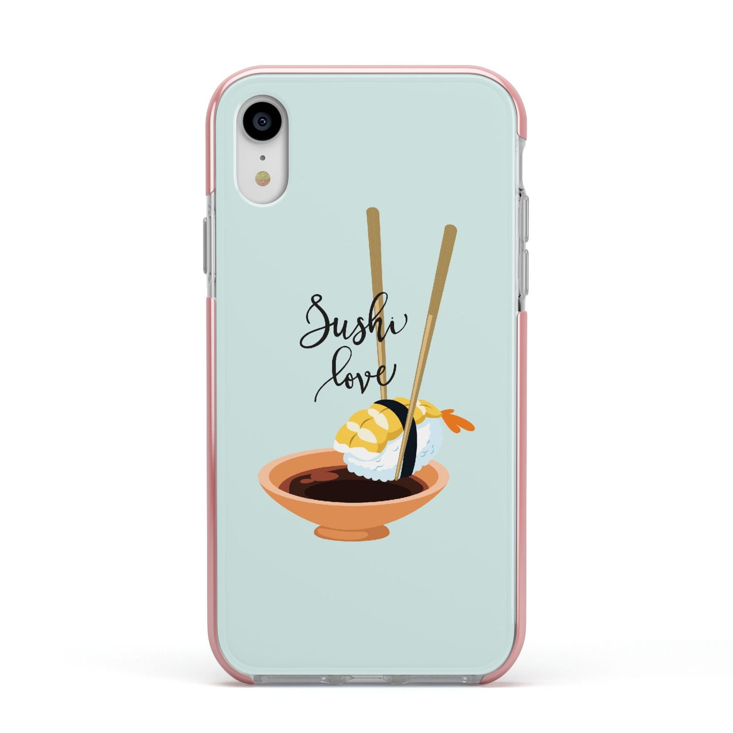 Sushi Love Apple iPhone XR Impact Case Pink Edge on Silver Phone