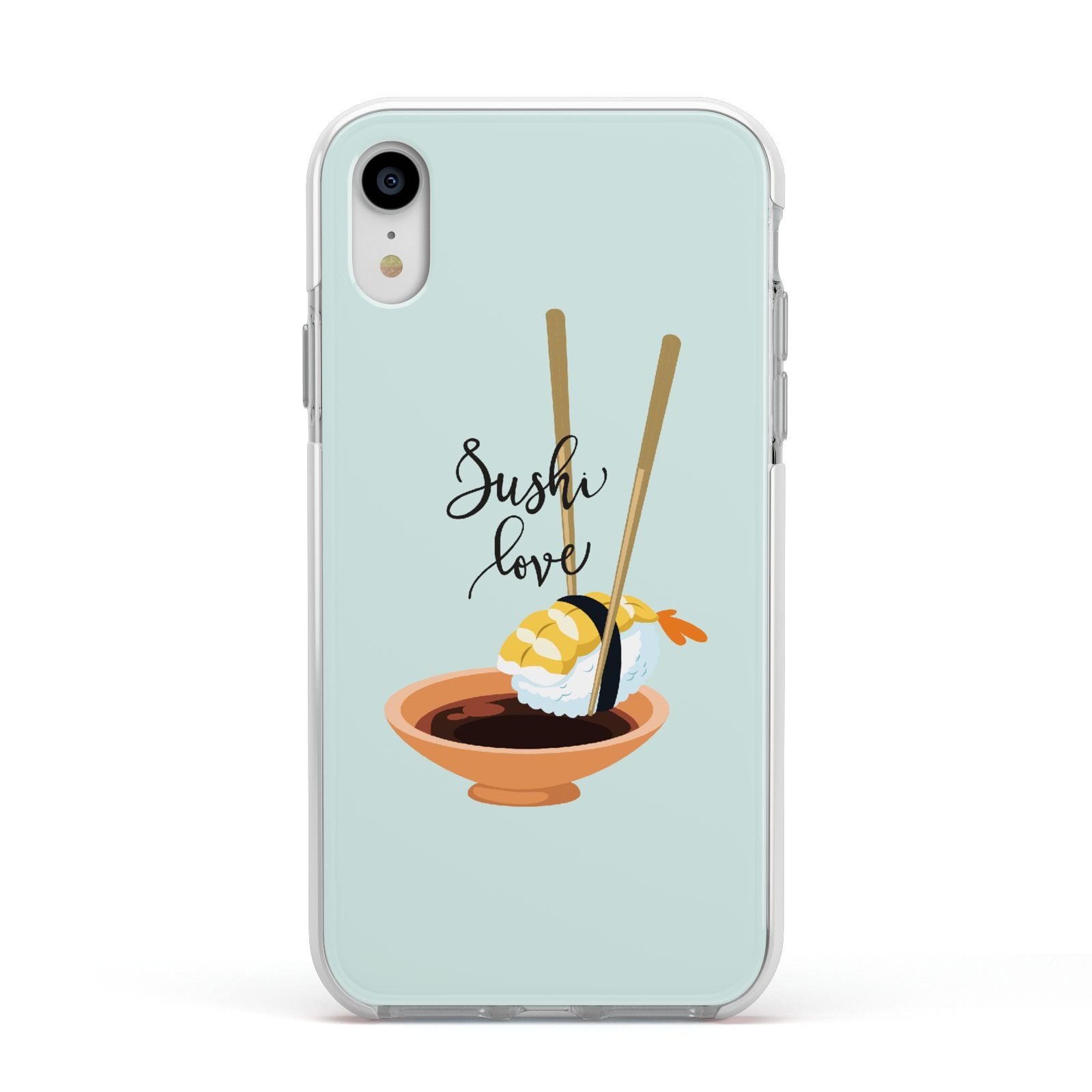 Sushi Love Apple iPhone XR Impact Case White Edge on Silver Phone