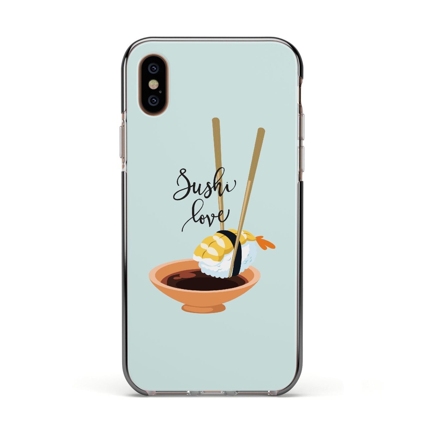 Sushi Love Apple iPhone Xs Impact Case Black Edge on Gold Phone