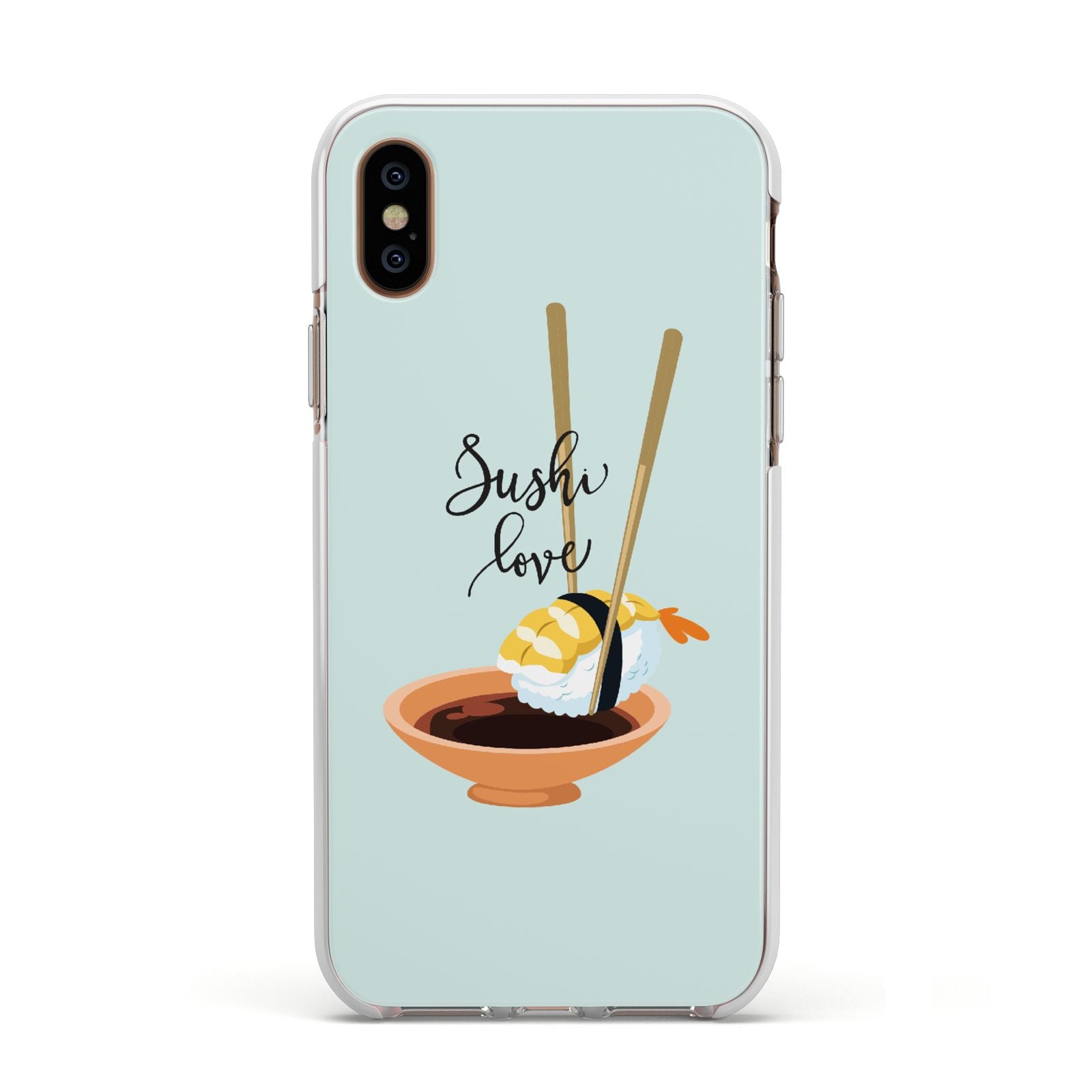 Sushi Love Apple iPhone Xs Impact Case White Edge on Gold Phone