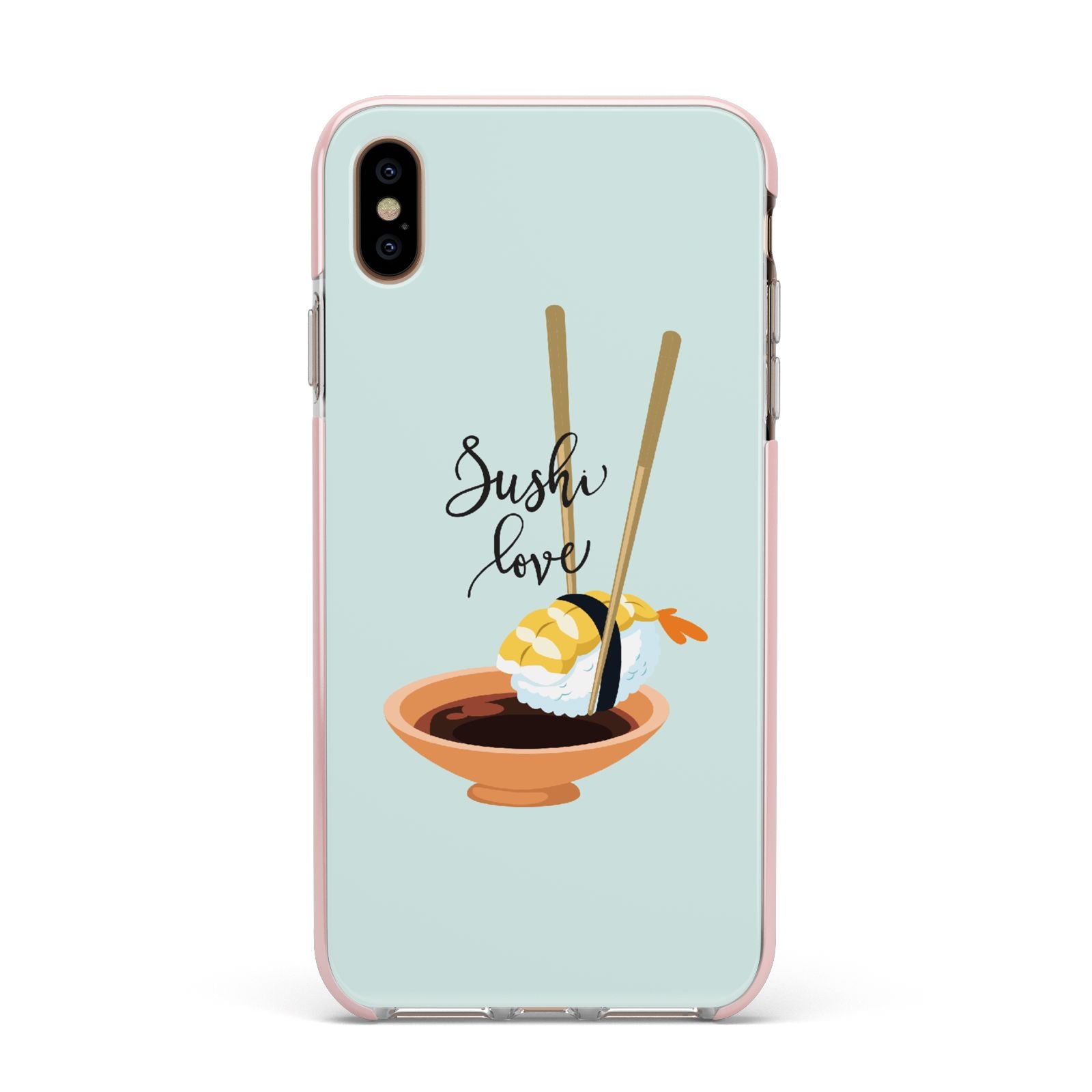 Sushi Love Apple iPhone Xs Max Impact Case Pink Edge on Gold Phone